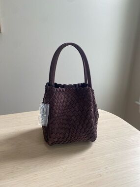 Braided Mini Tote Bag in Deep Brown
